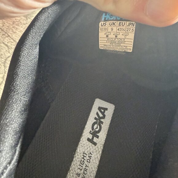 Hoka One One Clifton 8 Womens 10.5B Black/White Athletic Running Sneakers Shoes - Picture 10 of 10